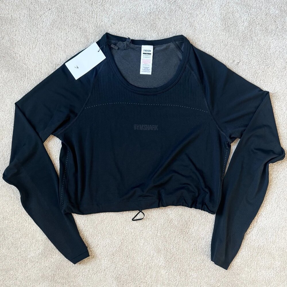 Gymshark Women’s Lightweight Seamless Activewear Top - Black - Sz Large - NWT